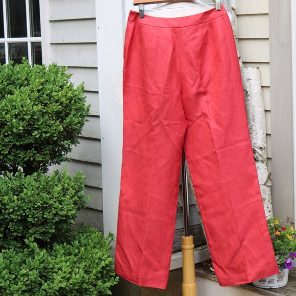 Vintage Talbots Petite Nantucket Red Silk Linen High Rise Classic Trouser Pants - Picture 2 of 4